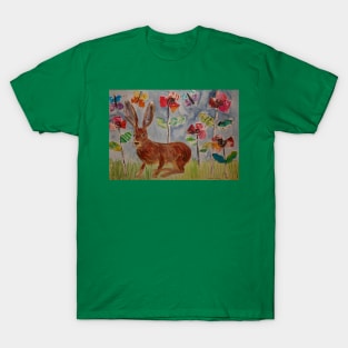 Cute Hare among Poppies, Collage T-Shirt